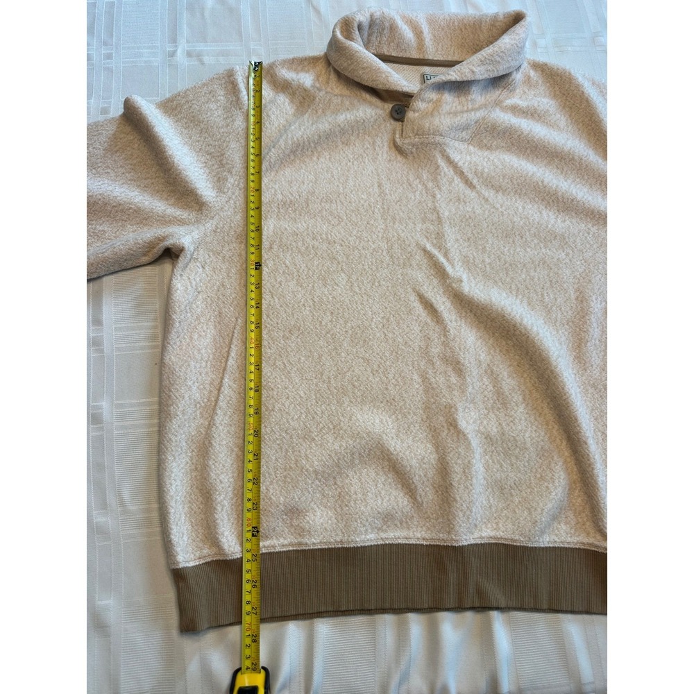 LL Bean Sweatshirt Mens XXL Beige Shawl Collar Pullover Fleece Cotton Blend - Picture 6 of 6